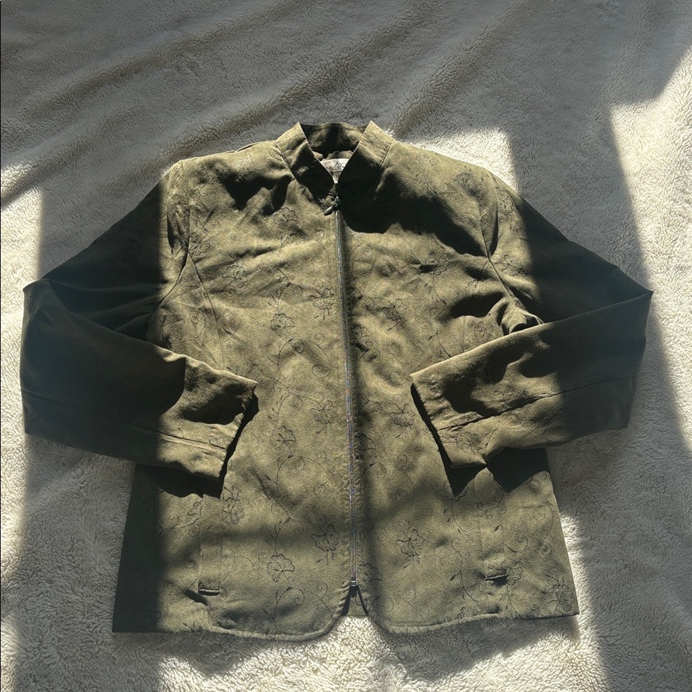 Tradition Suede Jacket – Size 12 | Olive Green | Power Shoulder | Retro‎ Revival